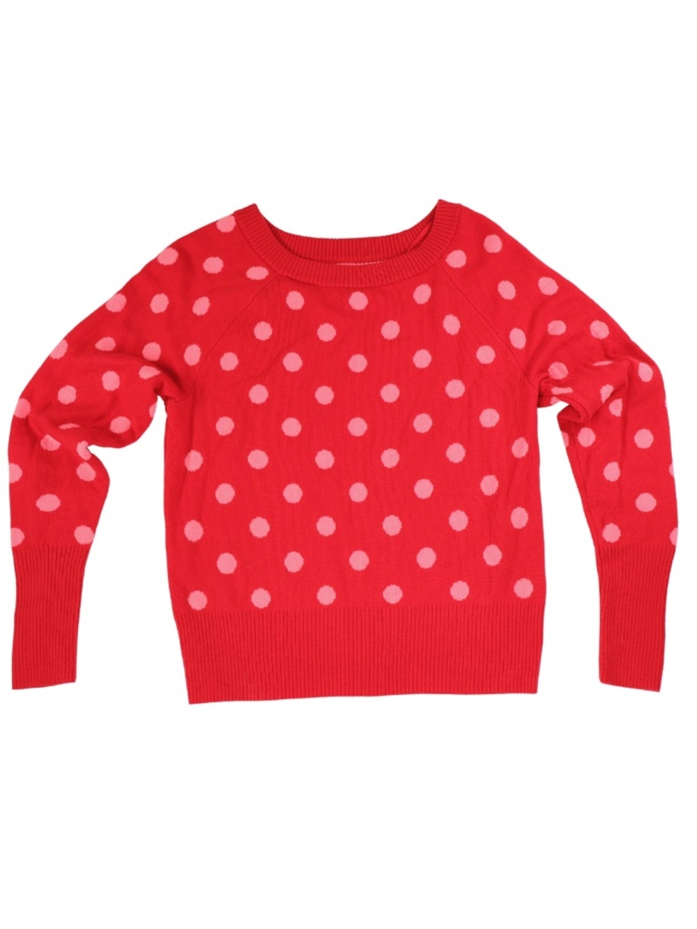 GAP Pink Red Polka Dot Merino Wool Blend Sweater Small Preppy